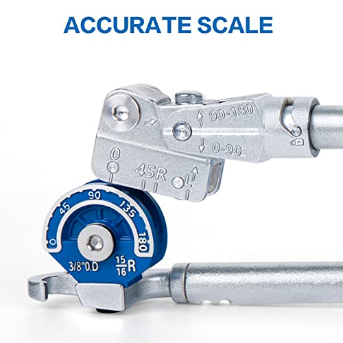 Pipe Bender 3/8" Heavy Duty Tubing Bender Tube Bender Roller 180° HVAC Copper Tool For Copper Pipe, Aluminum Pipe, Iron Pipe, Stainless Steel Pipe 3/8" Silver+blue