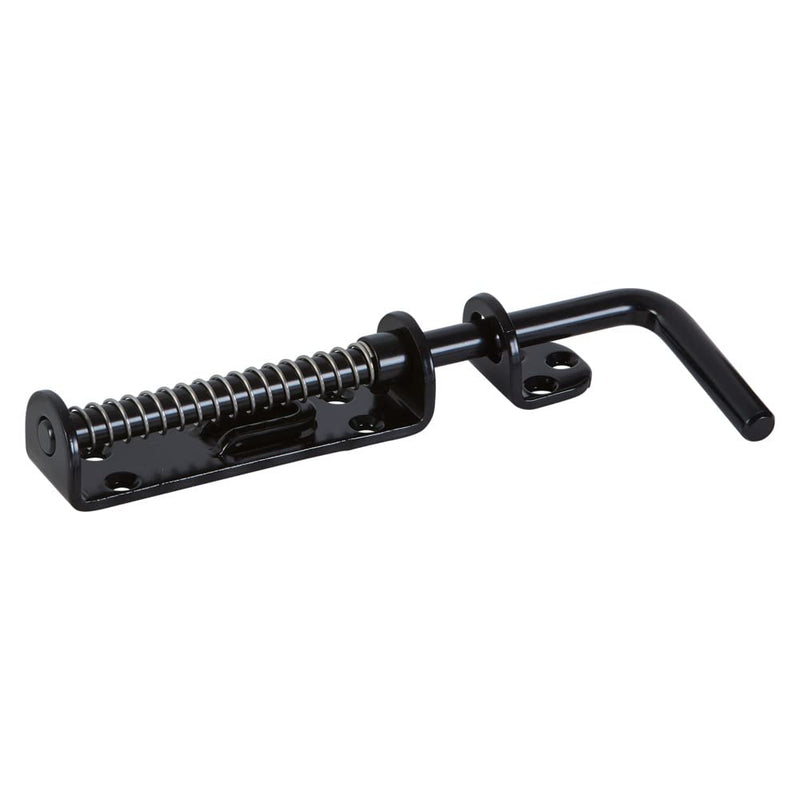 National Hardware N109-214 V1142 Spring Loaded Heavy Duty Sliding Door Bolt Latch - Black Steel Security Lock for Gates, Sheds and Stalls - Left or Right Hand Operation
