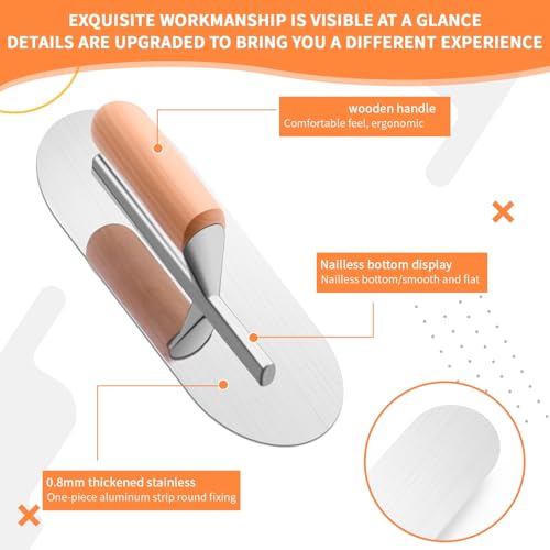 Lasnten 3 Piece Pool Trowel, Stainless Steel Finishing Masonry Trowel Set Includes 14" x 4", 12" x 4", 8" x 3", Lightweight Wooden Handle, for Drywall Concrete Cement Plastering Tool(Round Head) Round Head