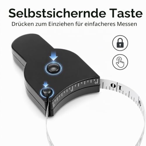 QWORK 150 cm Tape Measure Body Body Measuring Tape with Button and Self-Locking for Fitness and Personal Use