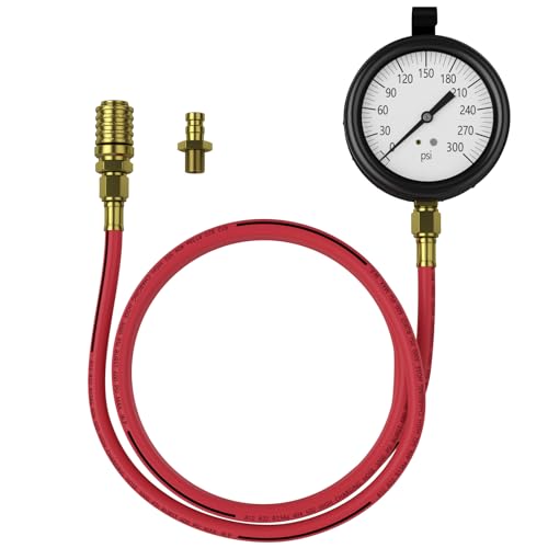 Moker TU-32-20 Compuchek Fuel Pressure Test Gauge, 0-300 PSI, Fits Cummins & Other Diesel Engines with Compuchek Ports, 6-Foot Hose for Road Testing