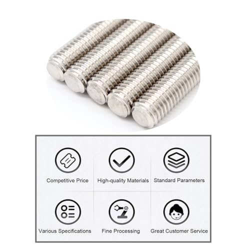 1/2"-13 Fully Threaded Rod Studs 5 Pack 10" Long Threaded Screw 304 Stainless Steel Right Hand Threads All Threaded Rod Studs for Anchor Bolts Clamps Hangers U-Bolts 1/2"-13 x 10"