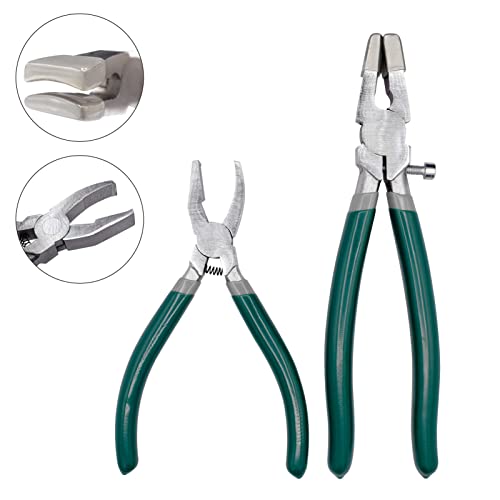 9Pcs Heavy Duty Glass Cutter Tool, Glass Cutting Kit, Glass Running Breaking Pliers, Breaker Grozer Pliers with Curved Jaws,Glass Cutters for Stained Glass, Mosaics, Fusing, Breaking Style 1