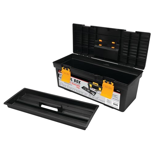 Performance Tool W54017 18-Inch Plastic Box with Handle, Tool Organizer Storage Box, Removable Inner Tray, Lightwieght & Easy to Carry 18" Plastic Tool Box
