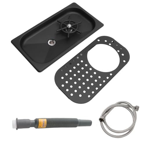Diydeg Glass Rinser, Countertop Commercial Pitcher Rinser, High Pressure Cup Washer, Stainless Steel Cup Washer with Drain Drip Tray Hose for Home Kitchen, Restaurant, Bar, Coffee (Black)