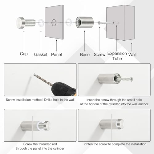 PATIKIL 1x4.7" Standoff Screws, 16 Pack Stainless Steel Stand Off Wall Mounts Wall Sign Mounting Hardware Advertising Standoff Nail for Hanging Acrylic Signs Picture Frame, Silver 1x4.7"