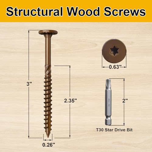 #14 x 3 Wood Structural Lag Screws 108Pcs, Torx Drive Deck Screws #14 x 3" 108