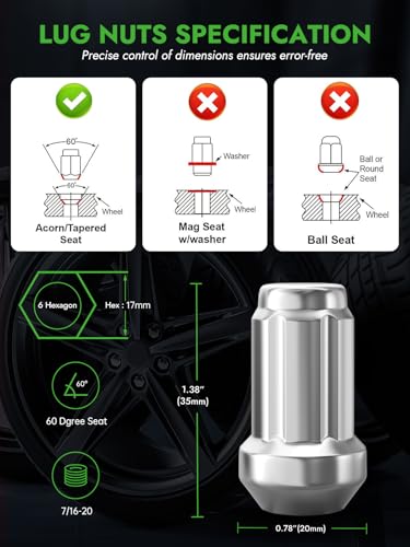 AUTOPTIM 7/16-20 Spline Lug Nuts - 20Pcs Chrome Closed End Nuts with Socket 7/16"-20 20 Pcs