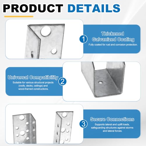 uxcell 4 Pcs Joist Hanger, 2"x6" Galvanized Steel Double Shear Face Mount Joist Hanger Brackets for Rafter, Wood Construction, Connector for Roof, Deck, Ceiling Joists, 1.69" Inner Width