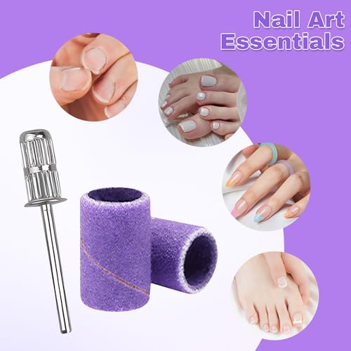 Pack of 300 Sanding Caps Nail Cutter Sanding Sleeves Nail Cutter Attachments 180 Grit Purple Suitable for Cleaning Cuticles Polishing Shapes Shortening Smoothing Nails with 3 Pieces Ball Bearings
