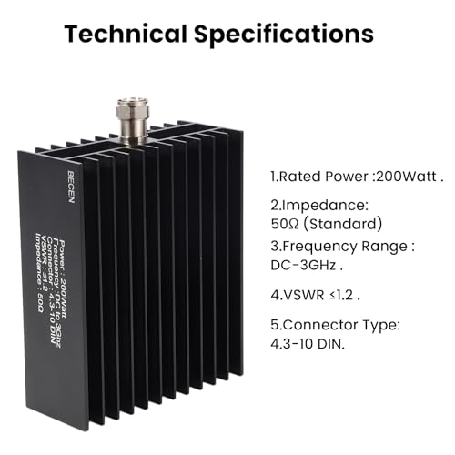 BECEN 200Watt 4.3-10 Mini DIN Male RF Dummy Load,DC to 3GHz 50 Ohm，Combine The use of Vector Network Analyzer，Spectrum Analyzer，Oscilloscope， Signal Generator