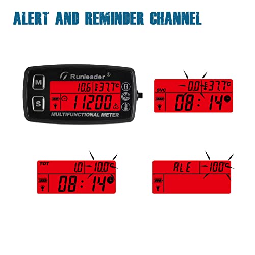 Runleader RL-HM035A-M5 Speedometer Urenteller Motor Temperature Display | With mounting bracket, alarm RPM & Temp, backlit display, for lawn tractors, compressors, generators, snowmobiles