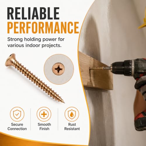 2000 Pcs #6 × 1-5/8 Inch Coarse High Hardness Drywall Screws, Yellow Zinc Plated Bugle Head Screws for Drywall and Wood