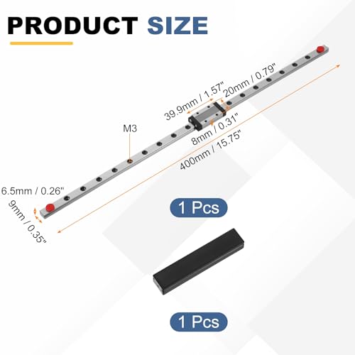sourcing map MGN9 400mm Linear Sliding Rail Guide with MGN9H Sliding Carriage Block and Mini Guide, Linear Motion Guideway for Mini Engraving CNC Machine 3D Printer