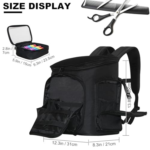 Hairstylist Travel Bag, Heat-Resistant Hair Tools Organizer with Adjustable Dividers, Large Cosmetology Barber Organizer Backpack for Brushes, Hot Tools and Supplies