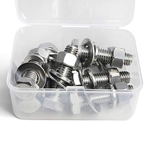 1/4-20 x 1-1/4" Bolts and Nuts Hex Head Bolts Screws, Nuts, Flat Lock Washers Hexagonal Head Bolt Stainless Bolts Machine Fully Thread Bright Assortment Kit 10Sets [1/4-20 x 1-1/4" (10Sets)]