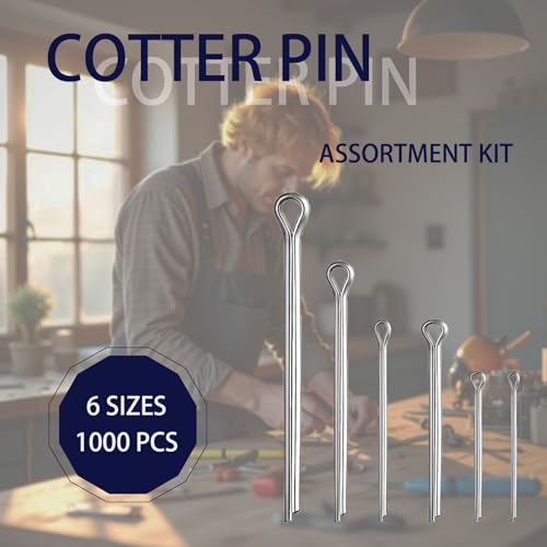 1000 pcs Cotter Pin Assortment Kit, 6 Sizes Split Pins (1/16" to 5/32")