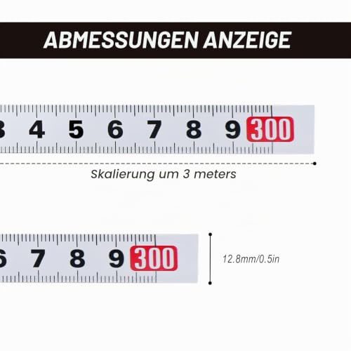 Pack of 2 self-adhesive tape measure, 3 meters, metric scale, 1 x left to right, 1 x from right to left, metal tape measure for workbench and wall from left to right+from right to left