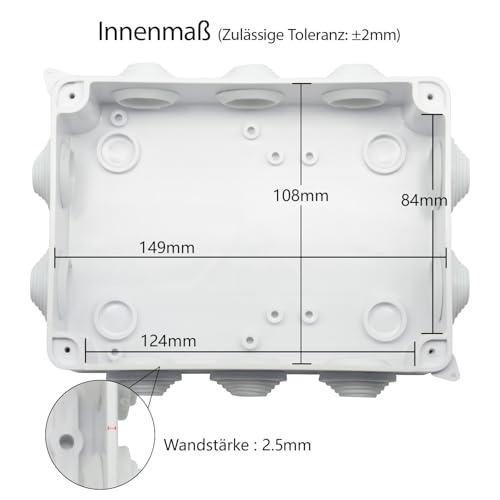 LeMotech ABS Plastic Dustproof Waterproof IP65 Junction Box Universal Electrical Project Housing White External Dimensions 150 x 110 x 70 mm (Pack of 1) 150 x 110 x 70 mm (1 Stück)