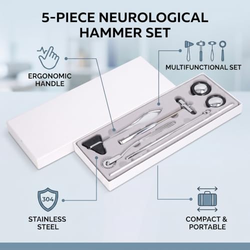 Ejoyous Neurological Percussion Kit, 5 Pieces, Stainless Steel, Multifunctional, Portable, Medical Reflex Hammer for Nervous System Examination