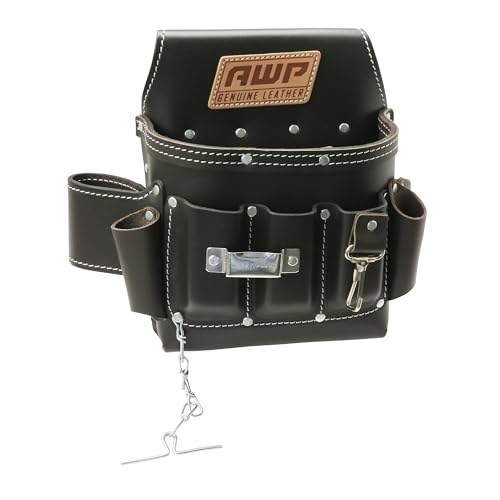 AWP Oil-Tan Leather Electrician Tool Pouch 1LL-526-2, Brown & McGuire-Nicholas Men's Standard 2 3/4" inch Oil Tanned Leather Tool Work Belt for 29"-46" Waist, Dark Brown, 3" Tool Pouch+ Apparel Belt,90605