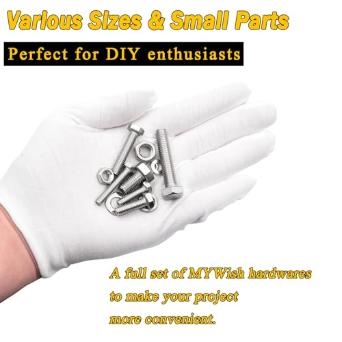 Mywish 448PCS M5 M6 M8 Screw Set, Metric Bolt Assortment, 304 Stainless Steel, Nuts and Bolts Set Flat & Spring Washers, Hex Head Cap Screws Bolts and Nuts Kit, Fully Thread Silver