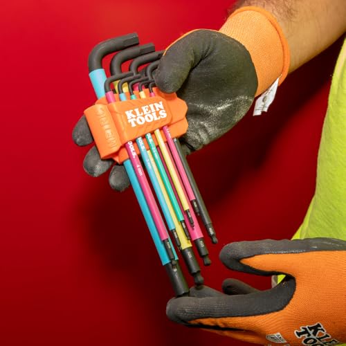Klein Tools BLS18 Hex Key Wrench Set, Color Coded, SAE and Metric, Heat-Treated, L-Style, Long Arm and Ball End, 1/16-Inch to 3/8-Inch and 1.5 mm to 10 mm, 18-Piece SAE & Metric