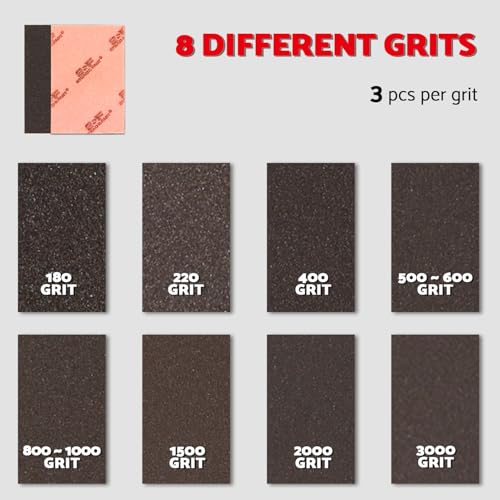 Sanding Sponge 60 80 120 220 Coarse Medium Fine Grit Sanding Block and 180-3000 Grit Sanding Sponges Assortment 24 Pcs