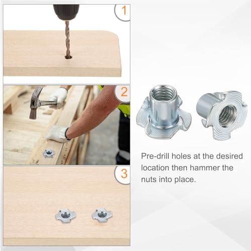 HARFINGTON M10x17mm T-Nuts 4 Pronged Tee Nut 0.96" x 0.67" Fully Thread Carbon Steel Inserts for Wood, Rock Climbing Holds, Cabinetry, Furniture 100pcs M10x17mm, 24.5mm