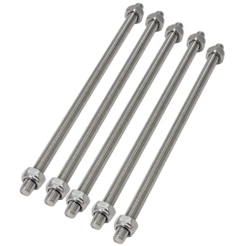 M10 x 250mm 304 Stainless Steel Fully Threaded Rod, Right Hand Threads 1.5mm Pitch with 10pcs Lock Nuts, 5pcs/Pack M10 x 250mm