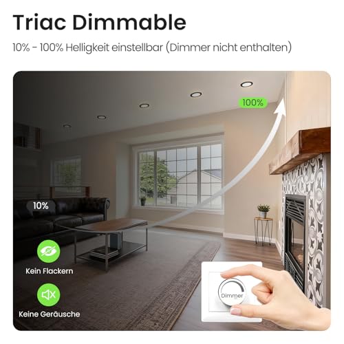Alusso LED Recessed Spotlights Dimmable Diameter 55-68 mm 3CCT IP44 Ceiling Spotlights Pack of 6 | AC 220-240V, dimmable 10-100%, 3000K/4000K/6500K LED spots for bathroom, kitchen, black 230 V Black, 6 Pieces 12 pieces