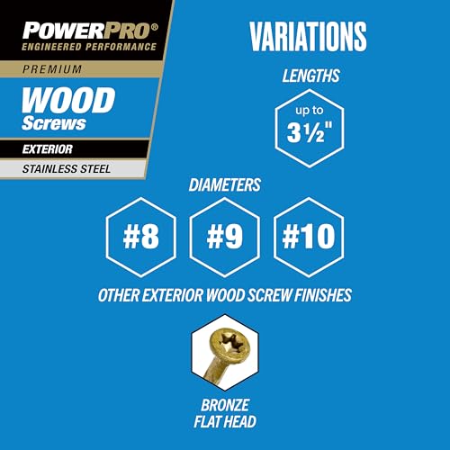 Power Pro 48622 Wood Screws, #10 x 2-1/2", Premium Stainless Marine Screws, Rust Resistant, Stainless Steel, 1lb Box, 79 pcs #10 x 2-1/2" Silver 78