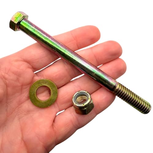 7/16"-14 x 5 Grade 8 Bolts (10-Pack) – Heavy-Duty Hex Bolts Includes Flat Washers & Nylon Lock Nuts – High-Strength SAE J429 Anti-Vibration 5.0" Coarse Thread Bolts 10 Bolts, Washers, Nuts