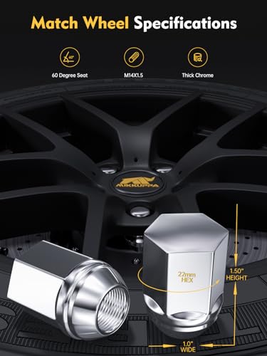 MIKKUPPA 24pcs M14x1.5 One-Piece Chrome OEM Factory Style Large Acorn Seat Lug Nuts & 4 Way Folding Lug Wrench
