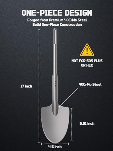 AZUNO SDS Max Clay Spade Shovel Bit, 4-1/2" x 17" Heavy-Duty 40CrMo Steel Shovel Bit for Rotary Hammer & Jack Hammer, for Digging in Clay, Soil, Gravel, Sandstone, Adobe