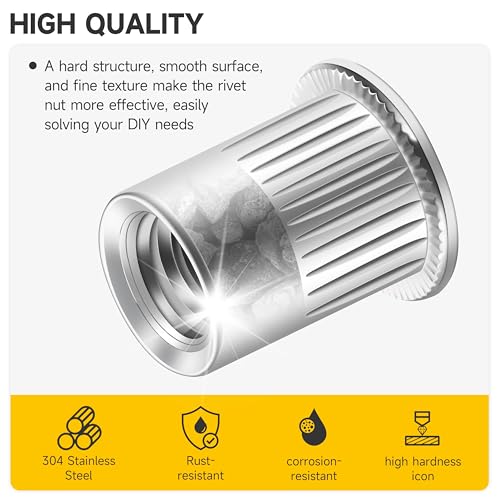 Mywish 100Pcs 1/4-20 Nut, T Nuts 4-Jaw Tee Nuts for Bolts and Stem Caster Wheels & 100Pcs 1/4-20 Rivet Nuts Hardware Nuts, 1/4 20 Nut Threaded Inserts Rivnuts for Wood & Metal, 1/4 UNC Rivnuts Rivets