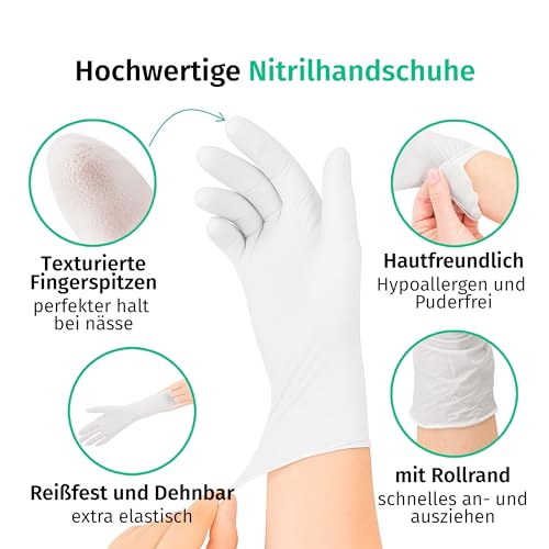 Nitrile Disposable Examination Gloves, Powder-Free, Latex-Free, Non-Sterile, Medium, Box of 100, White | Powder-free disposable gloves for tattoo, workshop, kitchen, cleaning and household use; versatile for commercial and everyday use.