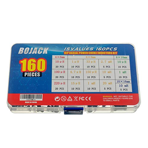 BOJACK 15 Values 160 Pieces Inductance 10uH to 20mH DIP Radial Power Choke Inductors Assortment