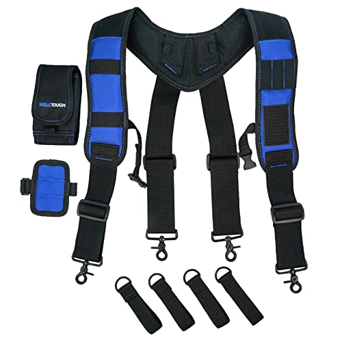 MELOTOUGH Tool Belt Suspenders Contruction Bag Suspenders Heavy Duty Padded Work belt Suspenders for Carpenter + Magnetic Suspenders Tool Belt Suspenders with Large Moveable Phone Holder