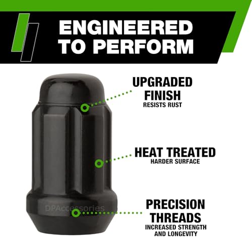 DPAccessories Black M12x1.50 Lug Nuts for Aftermarket Wheels - Closed End Spline Tuner - 34mm (1.35") Tall - Set of 27 - D5246P-2308/27 27 Lug Nuts & 1 Tool for Aftermarket Wheels