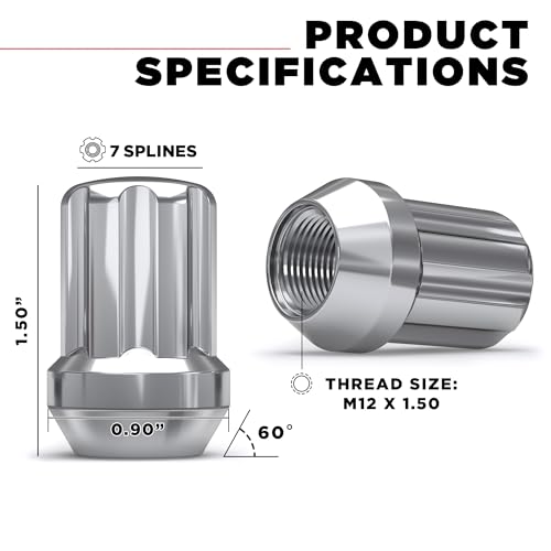 White Knight M12x1.50 Seven Spline Acorn Lug Nut with Key for Select AFTERMARKET or Factory Wheels with Regular 0.90" Diameter Seating (Triple Layer Chrome Plated) - 3807D-20AM (20 Pack) 7 Spline Standard Seating