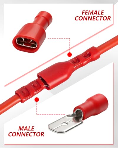 20 Set 4-6 mm² Flachsteckhülsen und Flachstecker Steckbreite 6,35 mm | Vollisoliert Flachsteckhülsen FDFD und Teilisoliert Flachstecker MDD PVC Steckverbinder Kabel-Verbinder aus Messing verzinnt 4,0 - 6,0 mm² gelb Breite 6,35 mm