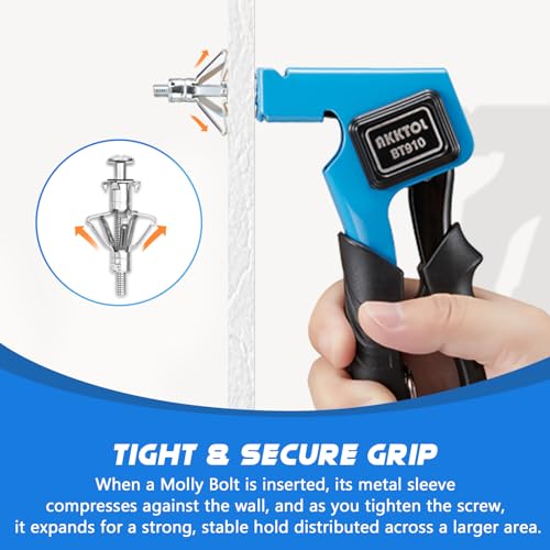 AKKTOL Molly Bolts for Drywall & Plaster Walls (0.12"-1.28"), Easy to Use with Setting Tool, 36 PCS Heavy-Duty Hollow Wall Anchors in 6 Sizes, Holds Up to 65 LBs, Includes Storage Box