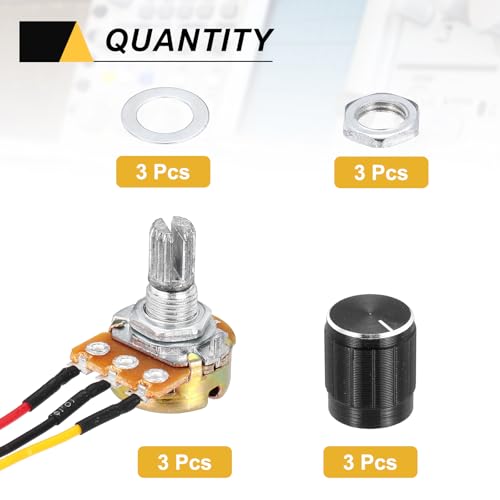 QUARKZMAN 3 Pieces 2K Ohm Potentiometer, 3 Pins Single Linear Digital Potentiometer with Rotary Knob for Automotive Electronics Multimedia Audio B2K Ohm