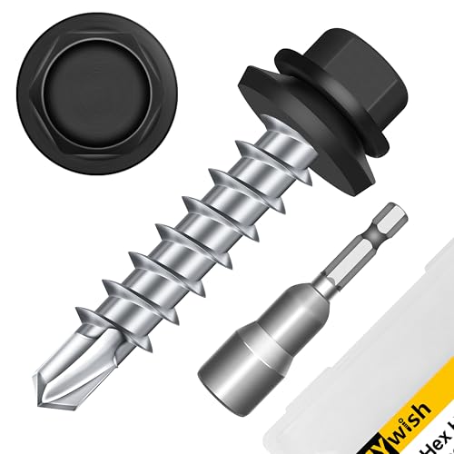 Mywish Self Tapping Screws for Metal (200Pcs) #8×1" & 50pcs #10 x 1 Hex Head Self-Drilling Sheet Metal Roofing Screws with EPDM Washer, Truss Head Self Drilling Screws High-Strength