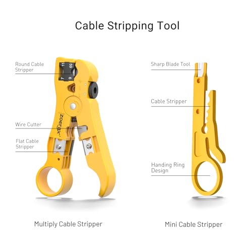 Network Tool Kit, ZOERAX 11 in 1 Professional RJ45 Crimp Tool Kit - Pass Through Crimper, RJ45 Tester, 110/88 Punch Down Tool, Stripper, Cutter, Cat6 Pass Through Connectors and Boots Network Tool Kit (11-in-1)