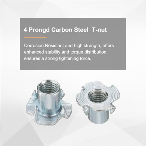 HARFINGTON M10x17mm T-Nuts 4 Pronged Tee Nut 0.96" x 0.67" Fully Thread Carbon Steel Inserts for Wood, Rock Climbing Holds, Cabinetry, Furniture 100pcs M10x17mm, 24.5mm