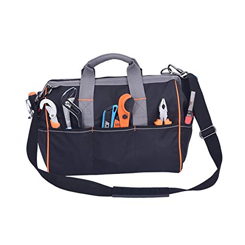 MEIJIA Heavy Duty Waterproof Tool Bag,14-Inch Wide Mouth Canvas Tool Organizer With Adjustable Shoulder Strap 14" Deluxe