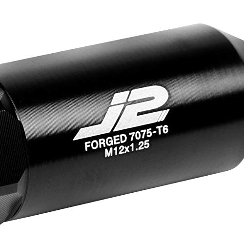 J2 Engineering 20 Pcs 7075 Aluminum Tall Open End M12 x 1.25 Lug Nuts Set w/Socket Adapter, Black, Fit Conical Seat, LN-T7-003-125-BK