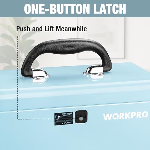 WORKPRO 10.8" Mini Metal Tool Box with Removable Tray Macaron Blue
